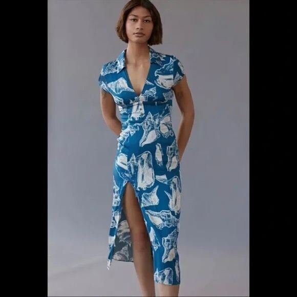 Urban Outfitters Uo Chantelle Side Slit Midi Dress in Blue size S - Picture 1 of 8